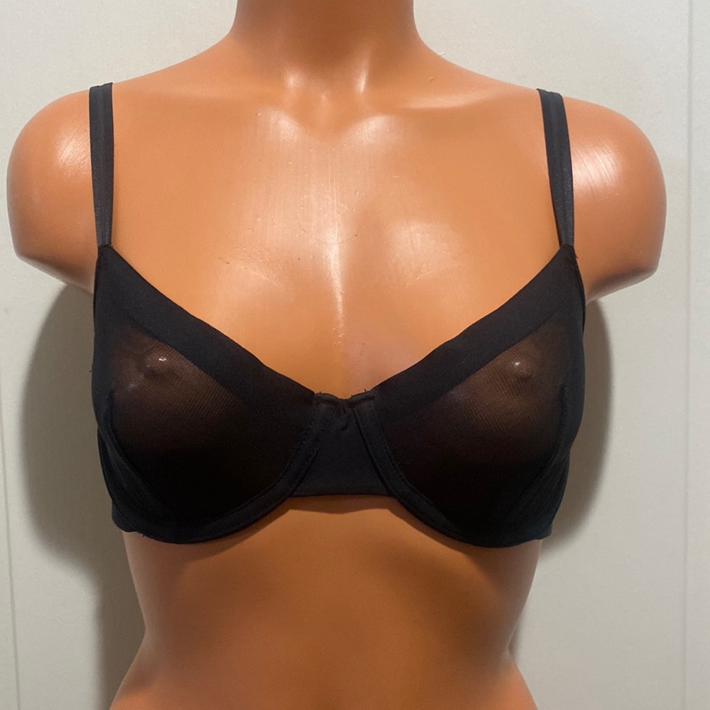 AUDEN Black Sexy Satin & Sheer Underwire Bra 34C EUC $40
